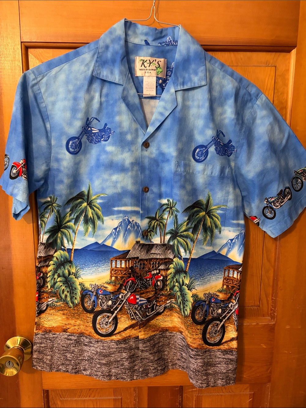Men's KY’s Hawaiian Motorcycle Print Cotton Shirt / small